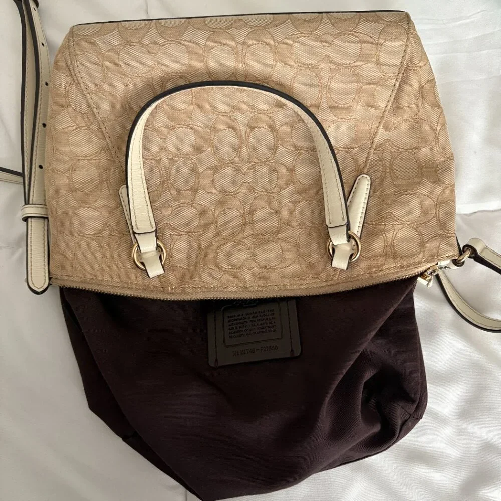 COACH Mini Kelsey Signature Logo Satchel Crossbody Light Khaki/Chalk Bag